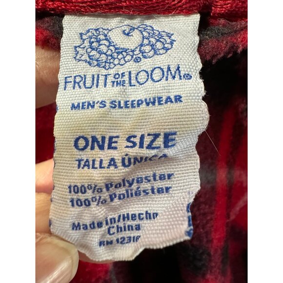 VTG 80s Fruit Of The Loom Mens Sleepwear Robe OS Red & Black Plaid 100% Polyeste - Picture 5 of 16
